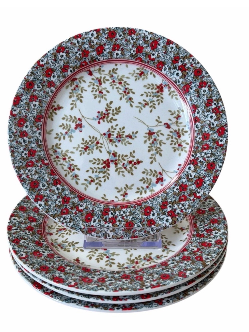 Laura Ashley Red and Olive Floral Stockbridge 4 piece 18 cm Dinner Dessert Plate
